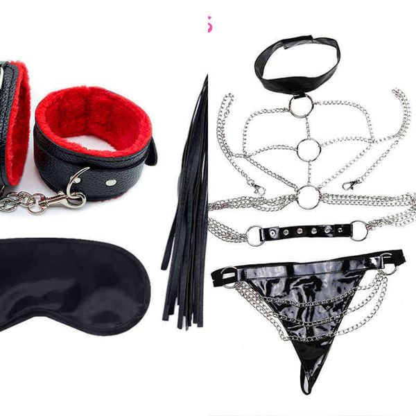 NXY SM Bondage Lingerie Erótica Hot Para Mulheres Pu Couro Cadeia De Metal Underwear Sexy Harness Handcuff Chicote Costumes Loja 1223