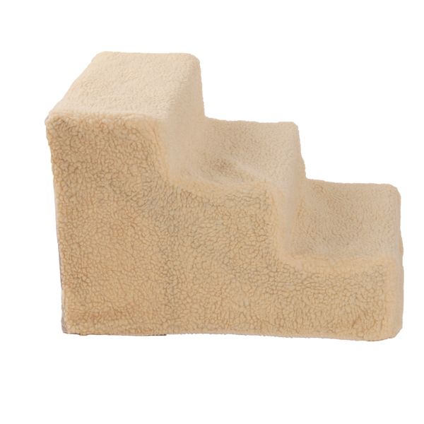 

soft portable cat dog 3 steps ramp small climb pet step stairs beige