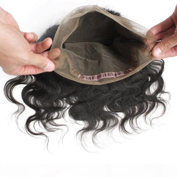 

5pcs lot 360 lace band frontal closure brazilian virgin human hair 1b nautral black 130% body wavy swiss lace 360 front wigs