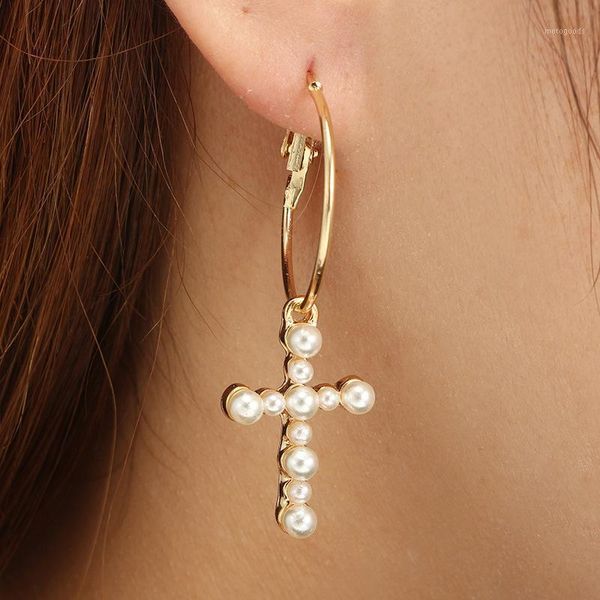 

dangle & chandelier fashionable wind cross handmade pearl inlaid alloy metal earrings earrings1, Silver