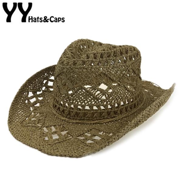 

cloches handmade straw sunhat men western cowboy summer beach cap women solid hollow jazz hats sombrero de paja hombres yy17167, Blue;gray