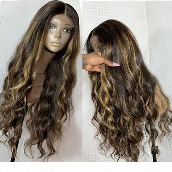 

peruvian virgin 13x6 lace front human hair wigs preplucked with baby hair loose wave highlights full lace wig ombre honey blonde 360 frontal, Black