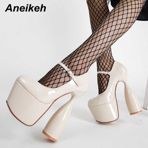 

famous brand designer super high heel women shoes summer fashion solid patent leather round toe buckle strap platform party wedding pumps, Black