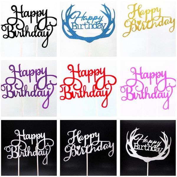 

1pcs Multi-color Cupcake Cake Topper Happy Birthday Cake Flags Double Stick For Family Birthday Party Baking Decoration Supplies