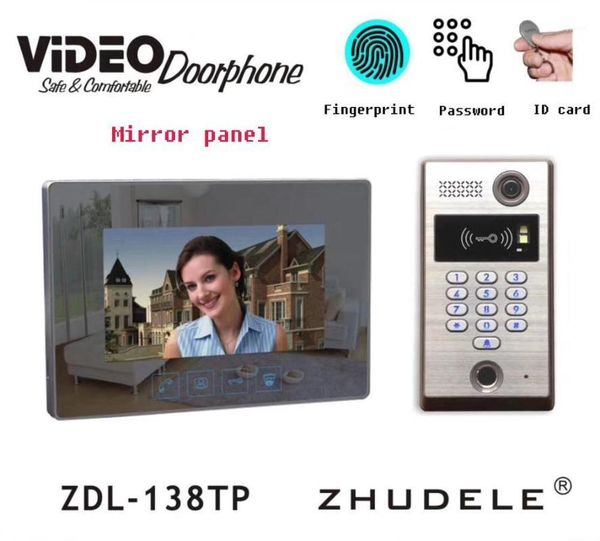 

zhudele 7 inch wired fingerprint&password&id card video door phone doorbell intercom system with door access control system1