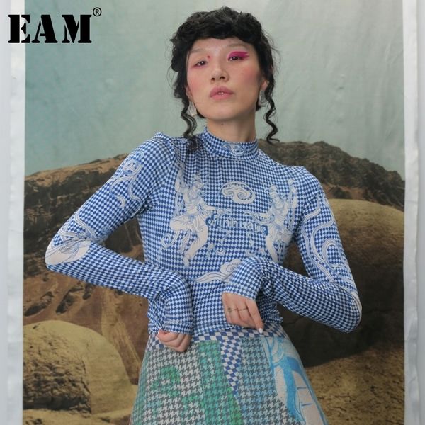 

[eam] women print slim fit causal hit color t-shirt new turtleneck long sleeve fashion tide all-match spring autumn 1b740 201028, White