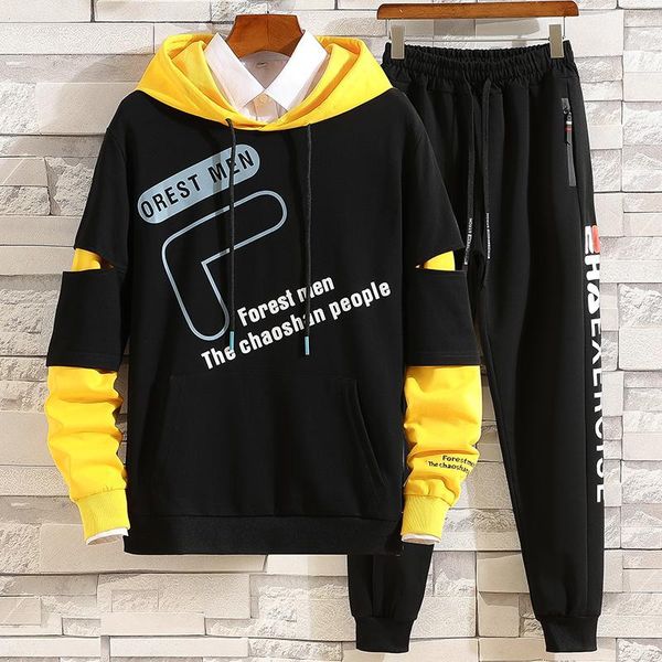 

men's tracksuits fashion sets japan style autumn winter elastic waist trousers+long sleeve pullover hoodies set casual men clothing, Gray