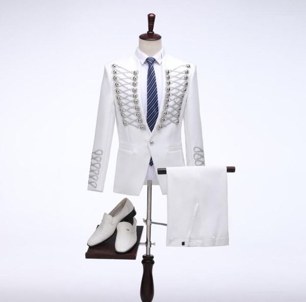 

singer men suit set with pants mens wedding suits multi-breasted stage slim formal dress men's groom suit white costumes1, White;black