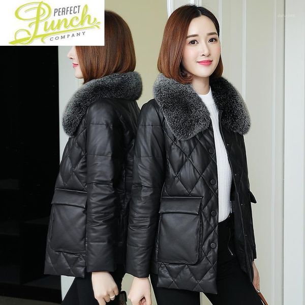 

women sheepskin leather genuine jacket korean duck down winter coat for womens clothing chaqueta mujer j844 yy1471, Black
