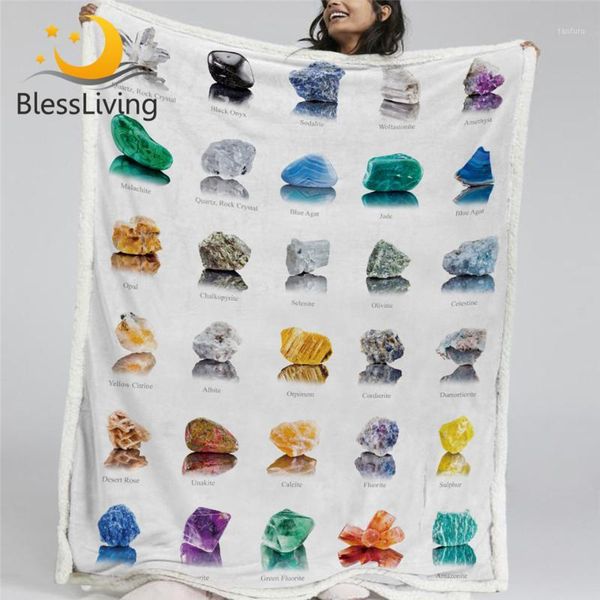 

blessliving crystal plush bedspread 3d colorful sherpa fleece blanket gemstone mineral collection plush bedding bed blanket koce1