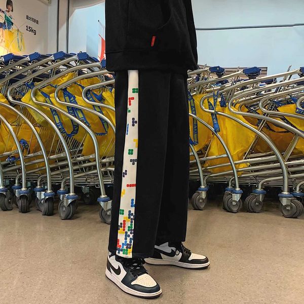 

trend capris men's new straight tube leggings youth harem casual pants micro elastic fashion, Black