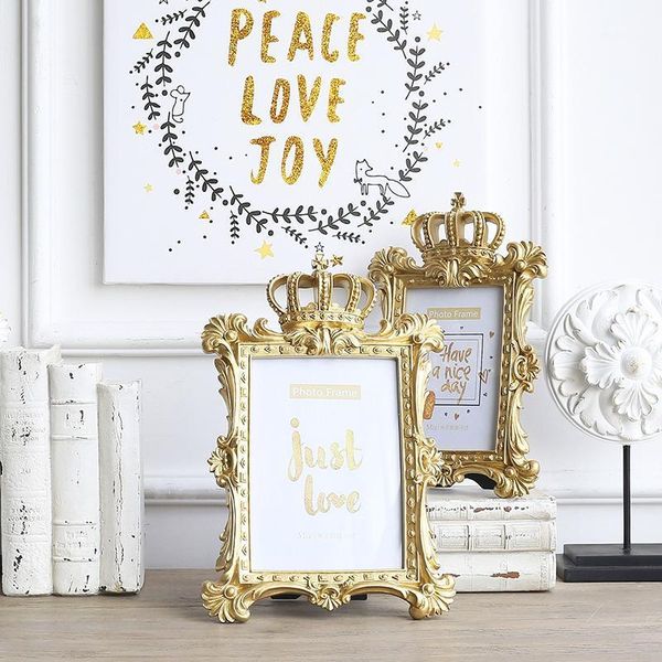 

frames crown embossed creative nordic po frame golden resin pendulum crafts home decoration valentine's day gift1
