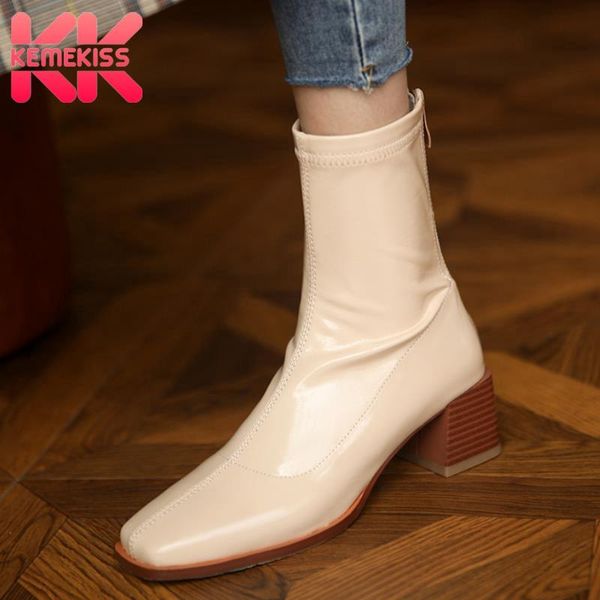 

kemekiss new arrival women ankle boots fashion office lady winter shoes woman high heel short boots street footwear size 34-39, Black