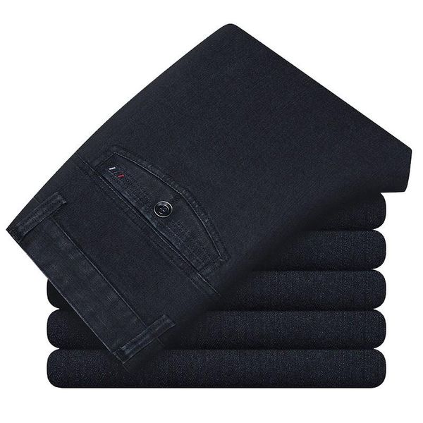 

2020 autumn winter thick highweigh business casual men's loose fit jeans classic black blue denim trousers male brand pants