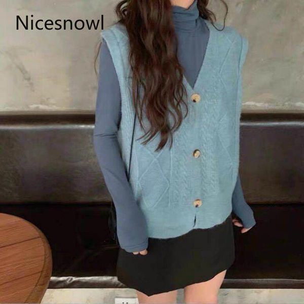 

жилет свитера женская осень сплошной без рукавов элегантный v-образным вырезом одиночный погружной корейский стиль свободный досуг все-матч, Black;white