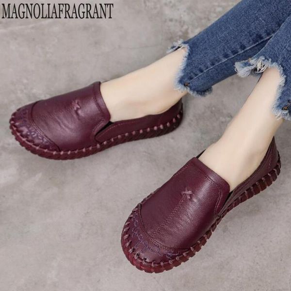 

new retro handmade genuine leather loafers flat shoes women spring soft slip-on casual lady flat shoes mother work c859, Black