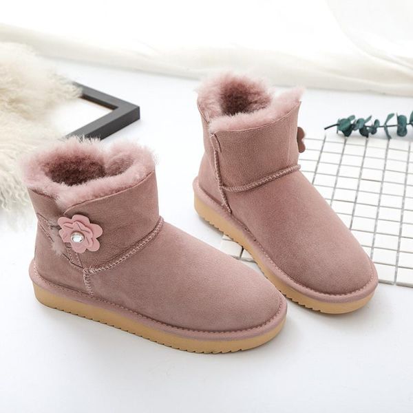 

2020 women genuine sheepskin leather snow boots 100% natural fur snow boots warm winter shoes ankle, Black
