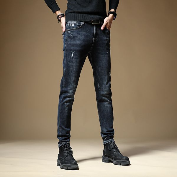 

autumn and winter new elastic slim jeans men's korean long pants 913, Blue