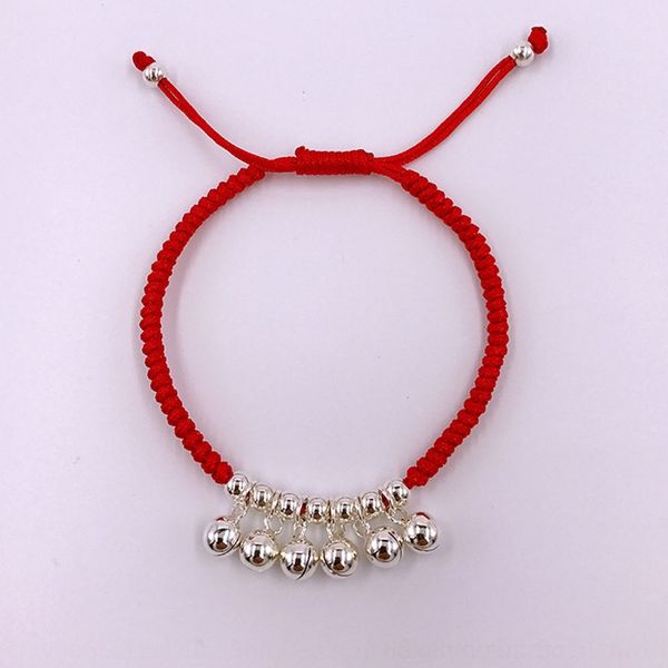 

s0kuu s99 kf4vs bracelet silver h woven red rope bracelet pure silver seven beads six bells women's and men life year hand rope sterlin, Golden;silver