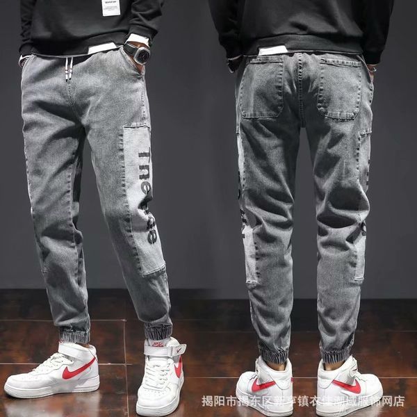 

autumn 2020 new men's loose jeans youth trousers korean elastic casual pants, Black