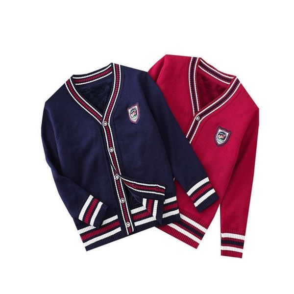 

boys sweaters fall england style baby boy v-neck knit sweater cotton winter warm cardigans for teenage girls outerwear y200901, Blue