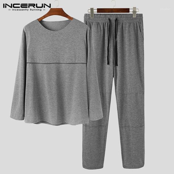 

fitness sport suit hombre zipper sets incerun leisure solid color men sets long sleeve o neck drawstring pants 2 pieces 5xl1, Gray