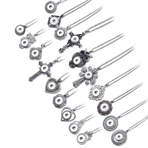 

snap button jewelry rhinestone pendant fit 18mm snaps buttons necklace for women men noosa, Silver