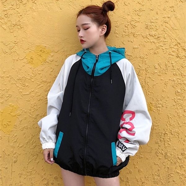 

women basic jackets female zipper pockets casual long sleeves coats autumn hooded two tone windbreaker jacket c1106, Black;brown