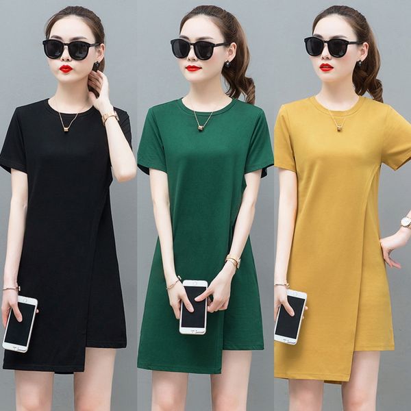 

women's middle t-shirt t-shirt long 2019 new summer dress korean short sleeve loose summer dress shows thin temperament fashion qoj7t q, White