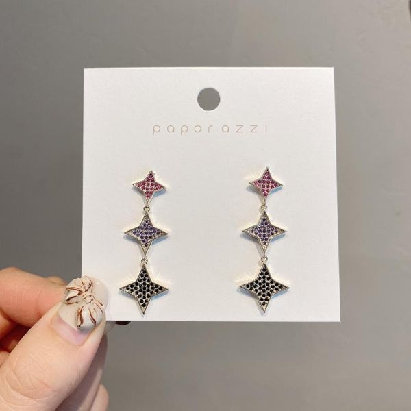 

Trendy Luxury Colored CZircon Star Tassel Drop Earrings For Women Party Temperament Statement Fashion Jewelry Gifts Accessories, Silver