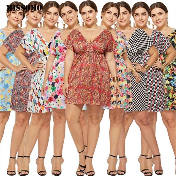 

dress summer women v neck print plus size dress casual holiday seaside casual beach dress party elegant 2021 vestidos, Black;gray