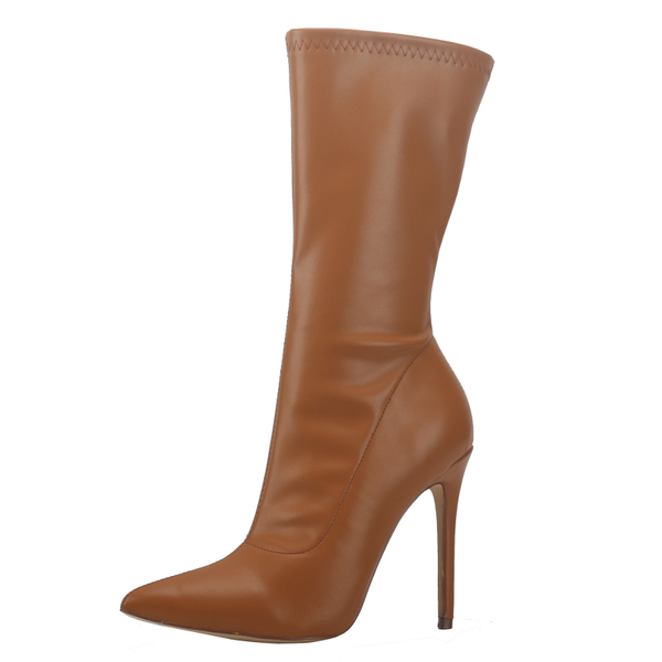 

customized concise solid color women shoes boots med calf side zip pointed toe short booties big size 44, Black