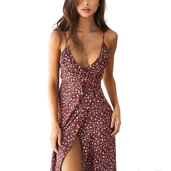 

new women long maxi dress empire fashion spaghetti floral front split printed beach dresses party dress vestidos femme, Black;gray