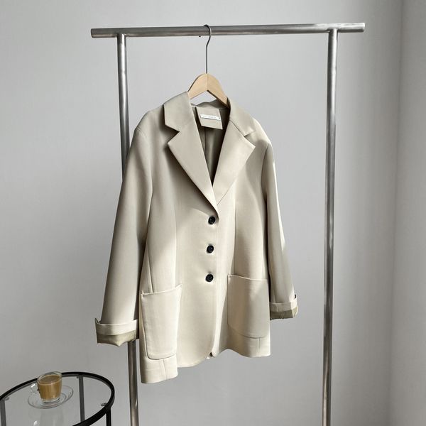 

2021 new chic autumn turn down collar blazer vintage ladies coat feminino for women clothes outwear ez11, White;black