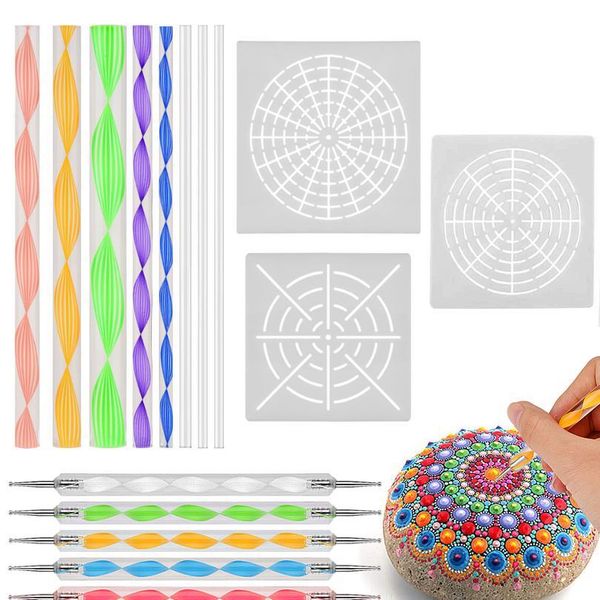 

16pcs mandala dotting tools set diy stone embossing dot kit for painting rocks mandala pottery pen stencil template kit qylwkv, Silver