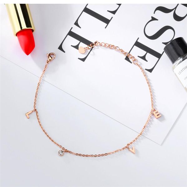 

xqni мода письмо флэш drill титана стали розового золота цвет anklet ног цепь женский wild креативный женщины подарок на день рождения qylyr, Golden;silver
