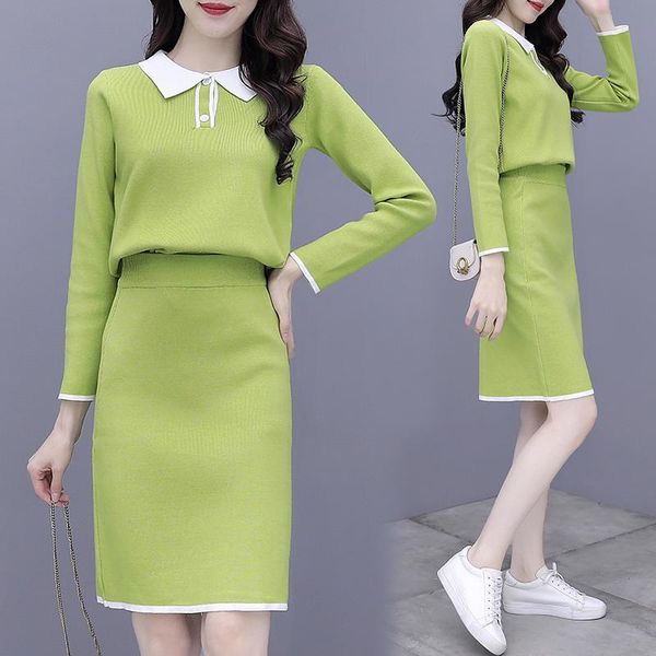 

fashion women's suit 2020 autumn new all-match casual sweater + knitted skirt two-piece sale, Gray