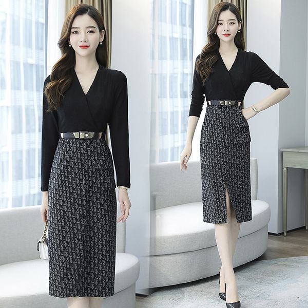 

2020 spring and autumn skirt skirt skirtgoddess dress women fake two professional long skirts medium and long style hip wrap dress women 4mf, Black;gray