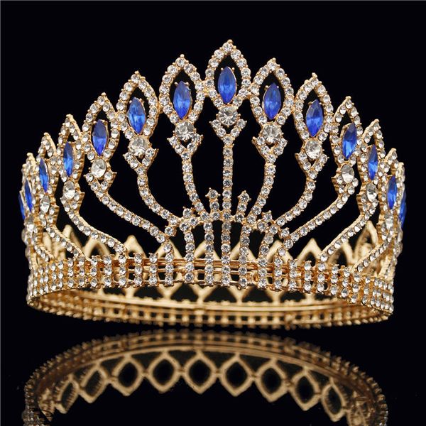 Moda Kristal Metal Büyük Taç Gelin Tiaras Pembe Düğün Taç Saç Takı Pageant Diadem Kraliçe Kral Taç W0104