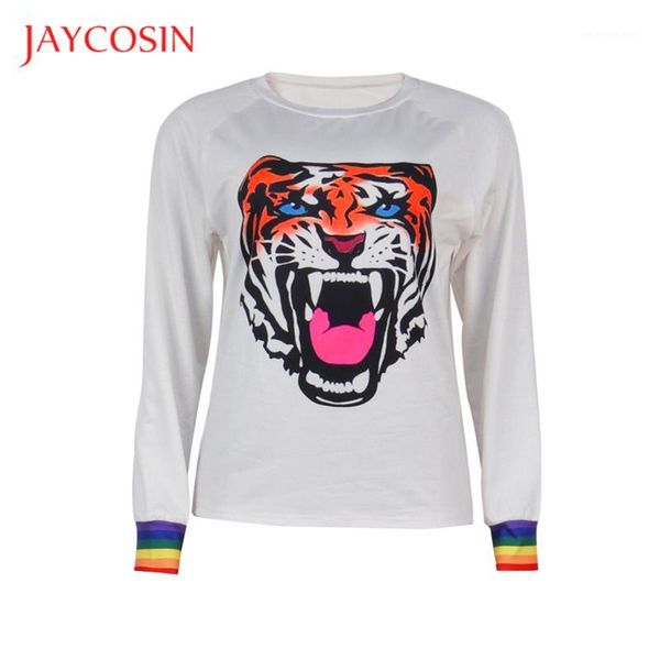 

joycosin 2019 winter women clothes casual fashion tiger print hoodie sweatshirt rainbow cuffs long sleeve pullover warm1, Black