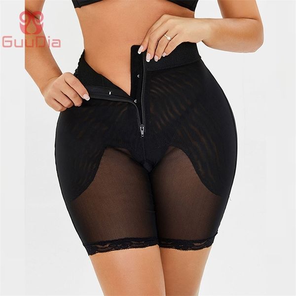 

guudia waist trainer shapewear hi-waist butt lifter thigh slimmer zipper seamwomen's underpants hook splicing mesh body 6xl 201222, Black;white
