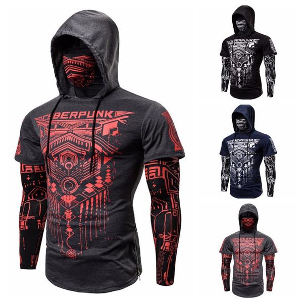 

new men sweatshirt hood print design street wear pure color motorcycle face pullover long sleeve hooded 3 colors, Black