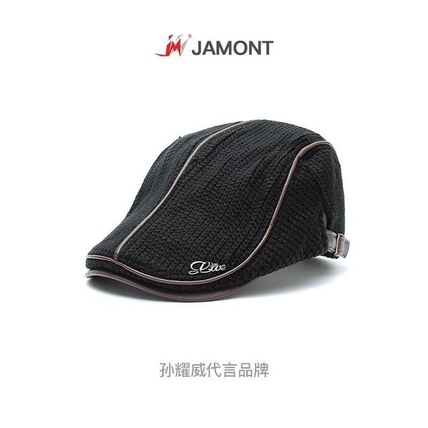 

berets jamont autumn winter crochet beret buckle hat for men women visors thicken leisure wool warmer knitted cap casquette, Blue;gray