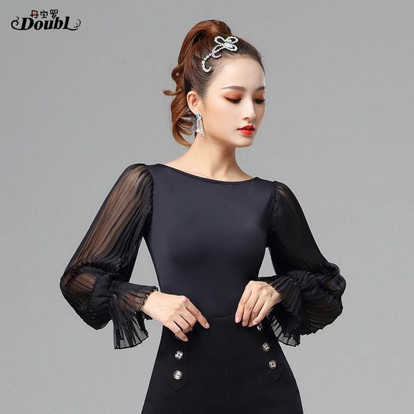 

doubl brand new arrival design latin dance practice clothes for women long sleeve dance dress salsa ballroom black, Black;red