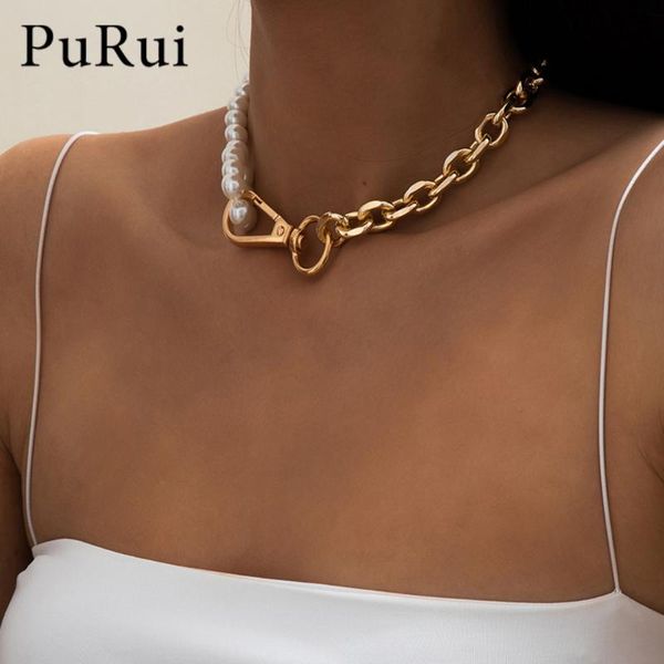 

new elegant pearl choker necklace women easy hook link chain necklace gold sliver color punk gothic chokers jewelry collier femm, Silver