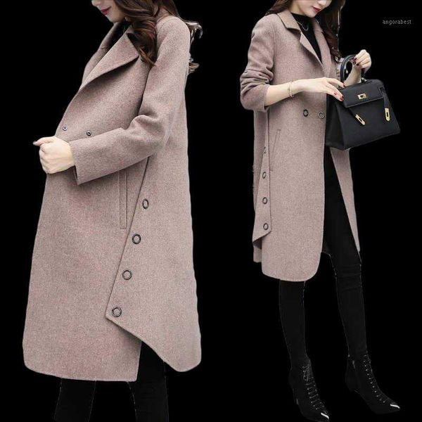 

2020 new autumn winter coat women wool blend cardigan jacket coat oversize long trench outwear wool women1, Black
