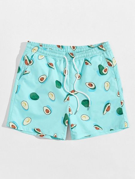 

men drawstring waist avocado print shorts n9pp#, Black