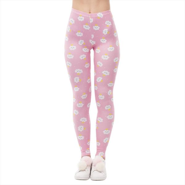 

new design women high waist legging rincess cloud printing fitness leggings fashion elegant woman pants, Black