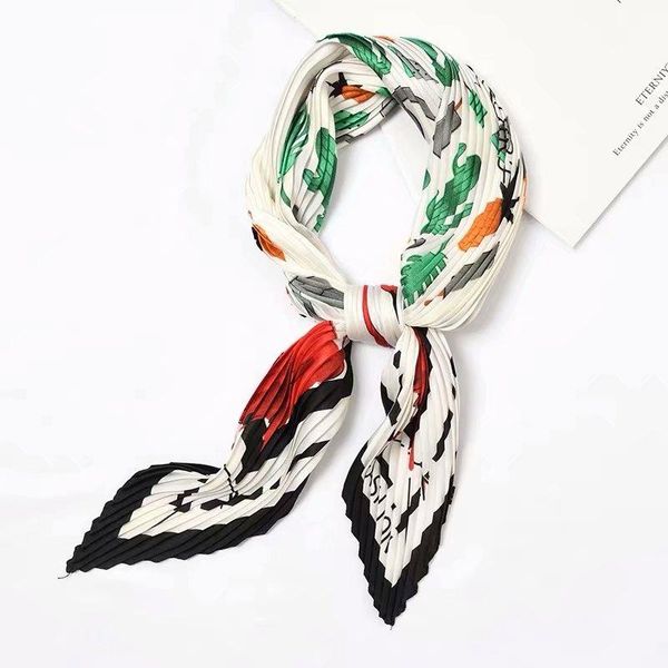 

scarf for women horse print crinkle small silk crumple neck wear pleated foulard femme bandana handkerchief 55*55cm, Blue;gray