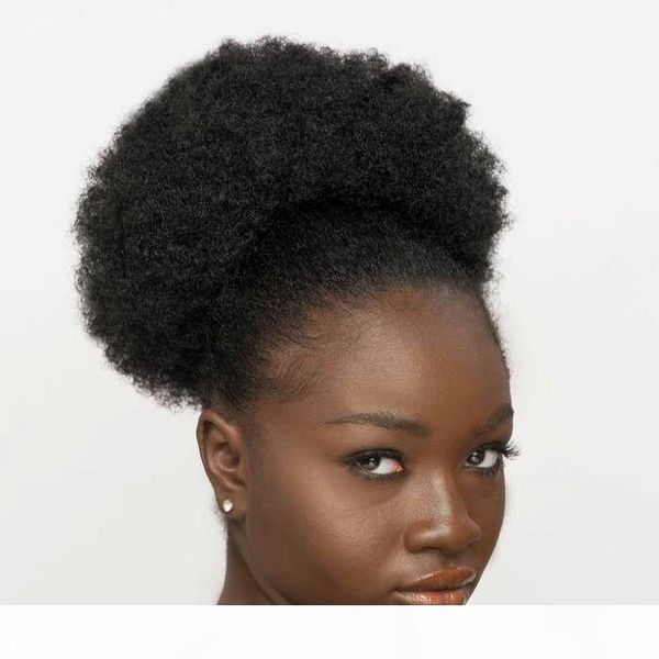 

afro kinky curly ponytail african american short wrap remy hair drawstring puff pony tail clip in hair extensions 120g aviable, Black